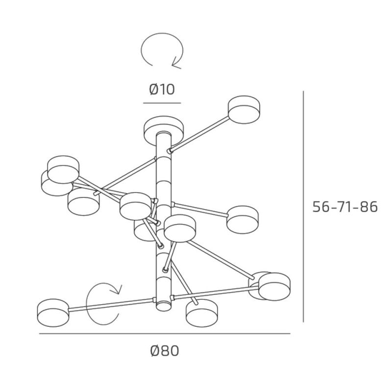 OCTOPUS SOSPENSIONE PLAFONIERA 12 LUCI ORIENTABILE IN 3 COLORI MODERNA LAMPADINE ATTACCO GX53