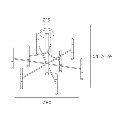 SPACE LAMPADARIO D80 CM METALLO NERO O SABBIA BI-EMISSIONE DI LUCE 18 LAMPADINE ATTACCO G9 MODERNO