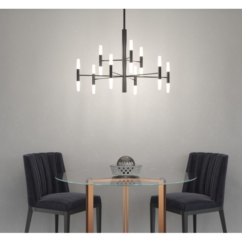 SPACE LAMPADARIO D80 CM METALLO NERO O SABBIA BI-EMISSIONE DI LUCE 18 LAMPADINE ATTACCO G9 MODERNO