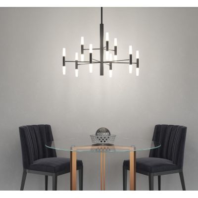 SPACE LAMPADARIO D80 CM METALLO NERO O SABBIA BI-EMISSIONE DI LUCE 18 LAMPADINE ATTACCO G9 MODERNO