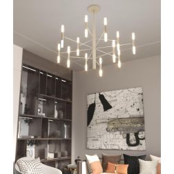 SPACE LAMPADARIO D100 CM METALLO NERO O SABBIA BI-EMISSIONE DI LUCE 24 LAMPADINE ATTACCO G9 MODERNO
