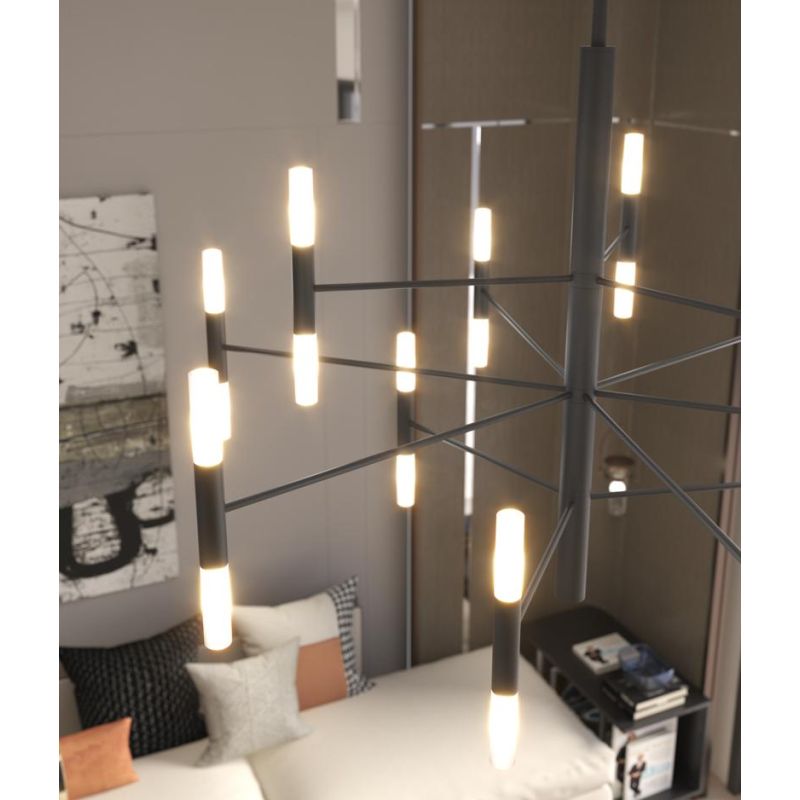 SPACE LAMPADARIO D100 CM METALLO NERO O SABBIA BI-EMISSIONE DI LUCE 24 LAMPADINE ATTACCO G9 MODERNO
