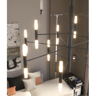 SPACE LAMPADARIO D100 CM METALLO NERO O SABBIA BI-EMISSIONE DI LUCE 24 LAMPADINE ATTACCO G9 MODERNO