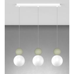 COTTAGE SOSPENSIONE LINEARE 3 LUCI DIFFUSORI A SFERA IN VETRO E METALLO 3 COLORI CON LAMPADINE ATTACCO G9 2