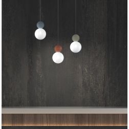 COTTAGE SOSPENSIONE LINEARE 3 LUCI DIFFUSORI A SFERA IN VETRO E METALLO 3 COLORI CON LAMPADINE ATTACCO G9