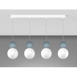 COTTAGE SOSPENSIONE LINEARE 4 LUCI DIFFUSORI A SFERA IN VETRO E METALLO 3 COLORI CON LAMPADINE ATTACCO G9 2