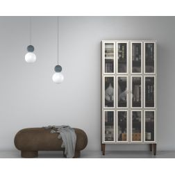 COTTAGE SOSPENSIONE CON DECENTRO DIFFUSORI A SFERA IN VETRO E METALLO 3 COLORI LAMPADINE G9