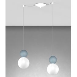 COTTAGE SOSPENSIONE CON DECENTRO DIFFUSORI A SFERA IN VETRO E METALLO 3 COLORI LAMPADINE G9 2