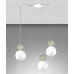 COTTAGE SOSPENSIONE 3 LUCI CON DECENTRO DIFFUSORI A SFERA IN VETRO E METALLO 3 COLORI LAMPADINE G9 2