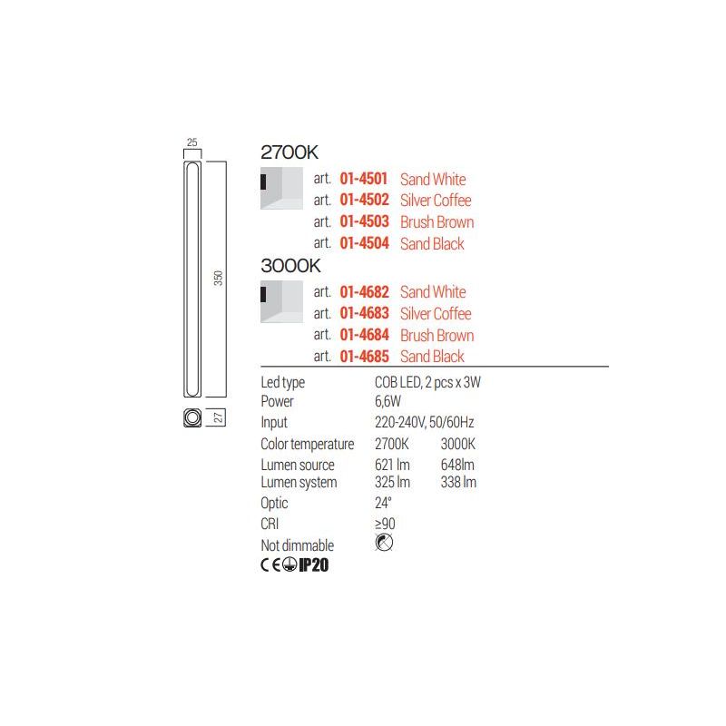 CRISP LAMPADA DA PARETE A LED IN 2 MISURE BI-EMISSIONE LUCE 2700K E 3000K DESIGN MODERNO 4 COLORI