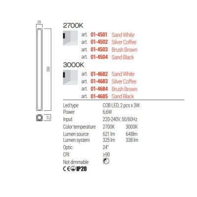 CRISP LAMPADA DA PARETE A LED IN 2 MISURE BI-EMISSIONE LUCE 2700K E 3000K DESIGN MODERNO 4 COLORI