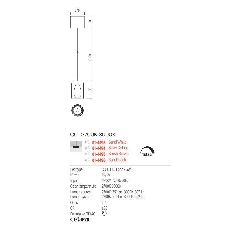 CRISP PICCOLA SOSPENSIONE IN ALLUMINIO 4 COLORI LED 10,5W LUCE CCT 2700K-3000K DIMMERABILE MODERNA