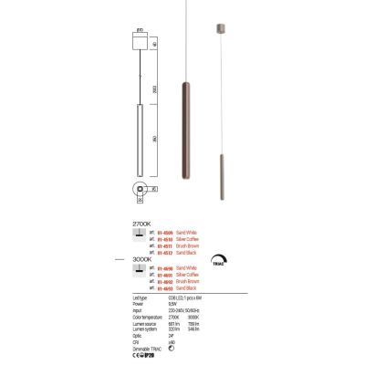 CRISP SOSPENSIONE 2 MISURE IN ALLUMINIO 4 COLORI LED 9,5W LUCE 2700K-3000K DIMMERABILE MODERNA
