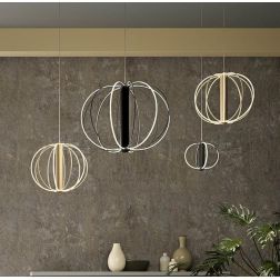 MOSS SOSPENSIONE ROTONDA 3 MISURE NERA O ORO LED INTEGRATO LUCE 3000K DIMMERABILE MODERNA