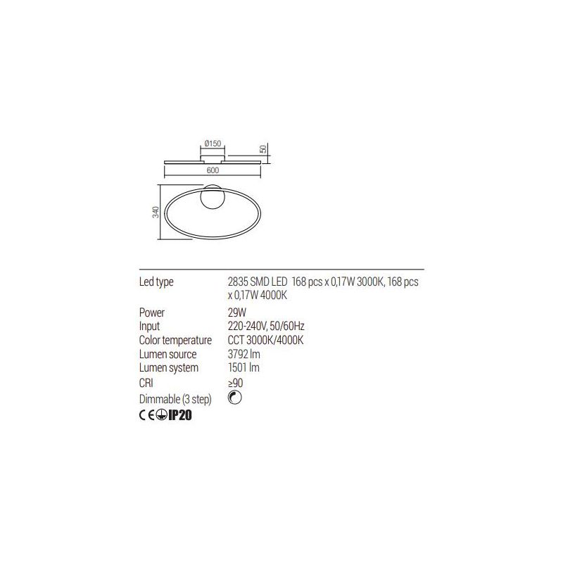 LEO PLAFONIERA OVALE 2 MISURE LED INTEGRATO CCT 3000K-4000K DIMMERABILE ALLUMINIO 3 COLORI MODERNA
