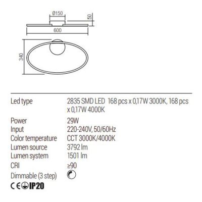 LEO PLAFONIERA OVALE 2 MISURE LED INTEGRATO CCT 3000K-4000K DIMMERABILE ALLUMINIO 3 COLORI MODERNA