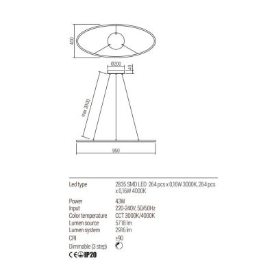 LEO SOSPENSIONE OVALE 2 MISURE LED INTEGRATO CCT 3000K-4000K DIMMERABILE ALLUMINIO 3 COLORI MODERNA