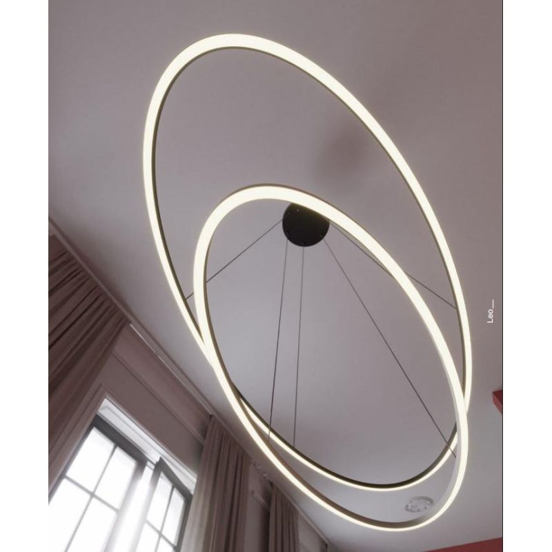 LEO SOSPENSIONE DOPPIA OVALE CON LED DA 108W  CCT 3000K-4000K DIMMERABILE ALLUMINIO 3 COLORI MODERNA