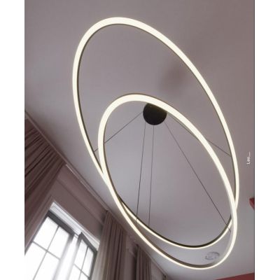 LEO SOSPENSIONE DOPPIA OVALE CON LED DA 108W  CCT 3000K-4000K DIMMERABILE ALLUMINIO 3 COLORI MODERNA