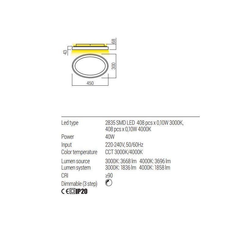 NOBU APPLIQUE PLAFONIERA A LED 3 MISURE CCT 3000K-4000K LUCE DIRETTA E INDIRETTA DIMMERABILE ALLUMINIO 3 COLORI