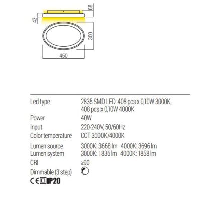 NOBU APPLIQUE PLAFONIERA A LED 3 MISURE CCT 3000K-4000K LUCE DIRETTA E INDIRETTA DIMMERABILE ALLUMINIO 3 COLORI