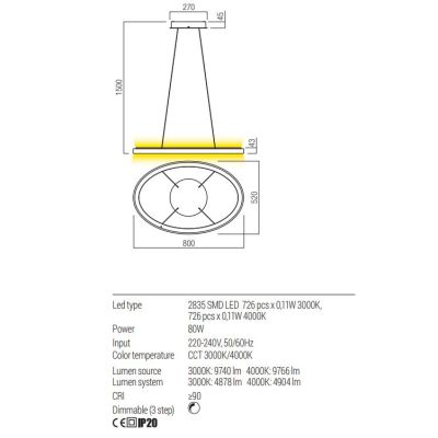 NOBU SOSPENSIONE A LED OVALE 3 MISURE CCT 3000K-4000K LUCE DIRETTA E INDIRETTA DIMMERABILE ALLUMINIO 3 COLORI