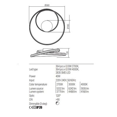 TORSION PLAFONIERA LED 40W LUCE CCT 2700K-3000K-4000K DIMMERABILE ALLUMINIO 3 COLORI MODERNA