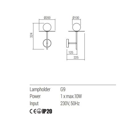 PLATO LAMPADA DA PARETE METALLO ORO O NERO ALTEZZA 32 CM DESIGN MODERNO LAMPADINA ATTACCO G9