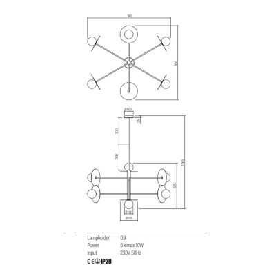PLATO LAMPADARIO MODERNO 6 LUCI IN METALLO ORO O NERO ORIGINALE CON LAMPADINE ATTACCO G9