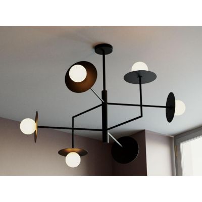 PLATO LAMPADARIO MODERNO 6 LUCI IN METALLO ORO O NERO ORIGINALE CON LAMPADINE ATTACCO G9