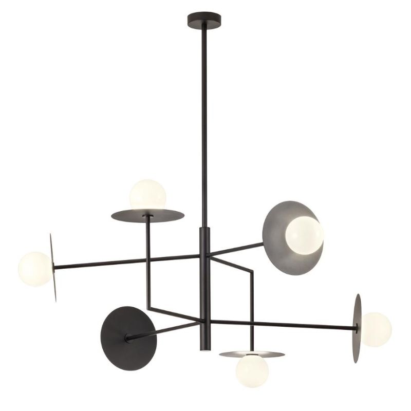 PLATO LAMPADARIO MODERNO 6 LUCI IN METALLO ORO O NERO ORIGINALE CON LAMPADINE ATTACCO G9