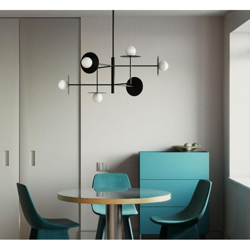 PLATO LAMPADARIO MODERNO 6 LUCI IN METALLO ORO O NERO ORIGINALE CON LAMPADINE ATTACCO G9