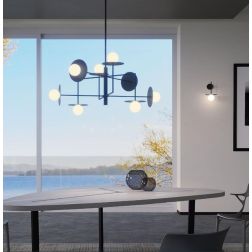 PLATO LAMPADARIO MODERNO 8 LUCI IN METALLO ORO O NERO ORIGINALE CON LAMPADINE ATTACCO G9