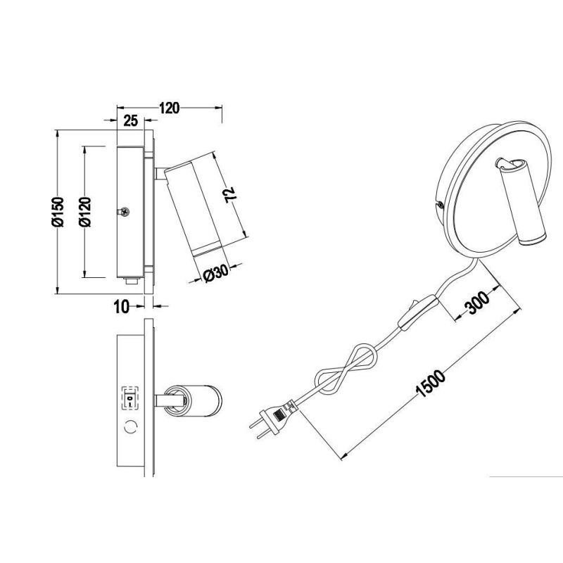 JORDAN APPLIQUE MODERNA CON SNODO ORIENTABILE A LED IN METALLO 3 FINITURE COLORE DOPPIA ILLUMINAZIONE TRIO LIGHTING - Cristalens